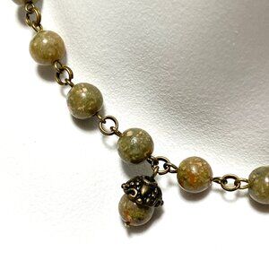 Natural Earthy Unakite Necklace, Cute Bronze Acorn + Genuine Gemstone